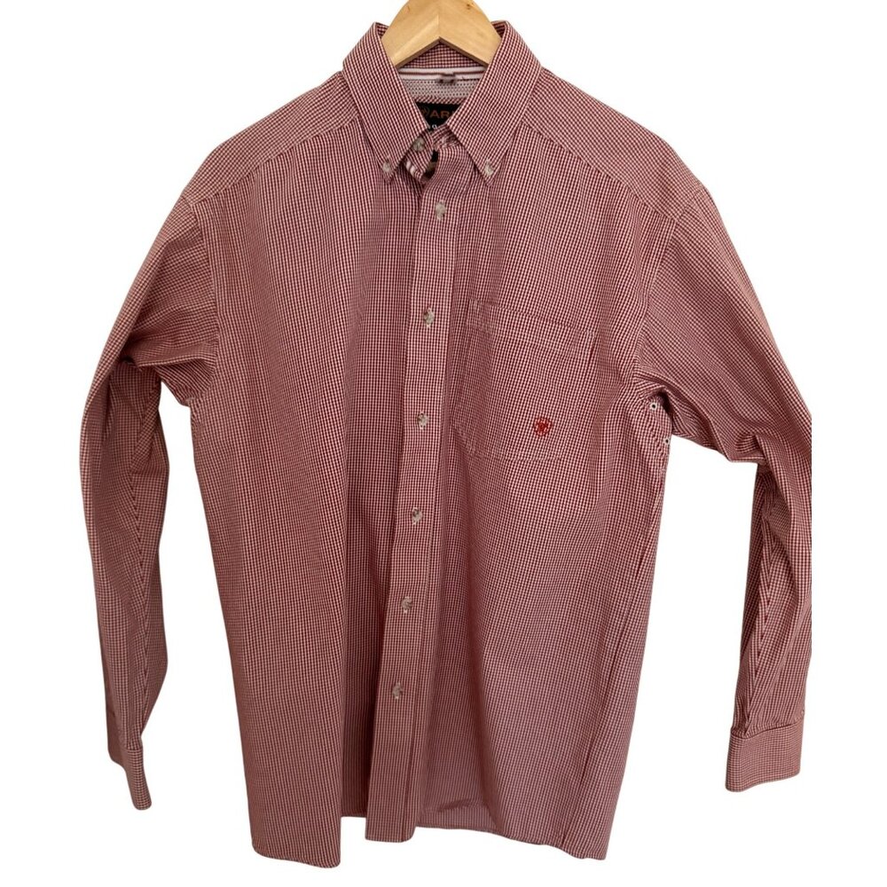 Ariat Pro Series Mens Red Houndstooth Button-Down Shirt size Med‎ Rodeo Western